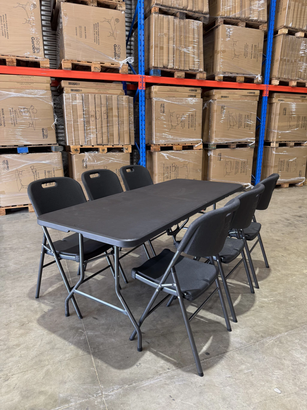 Mesa Negra Lisa con 6 Sillas